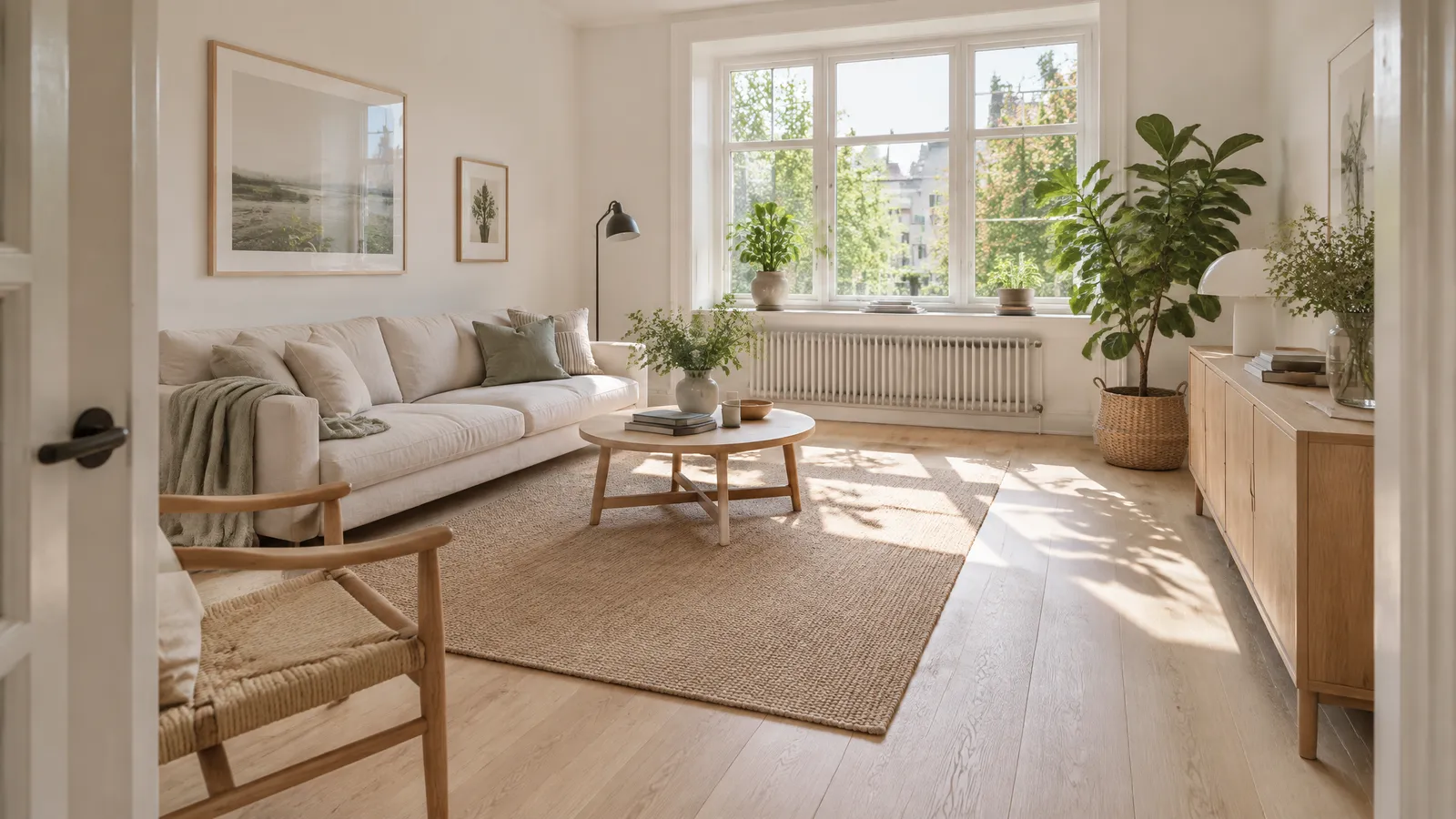 Bright living room seen from the doorway