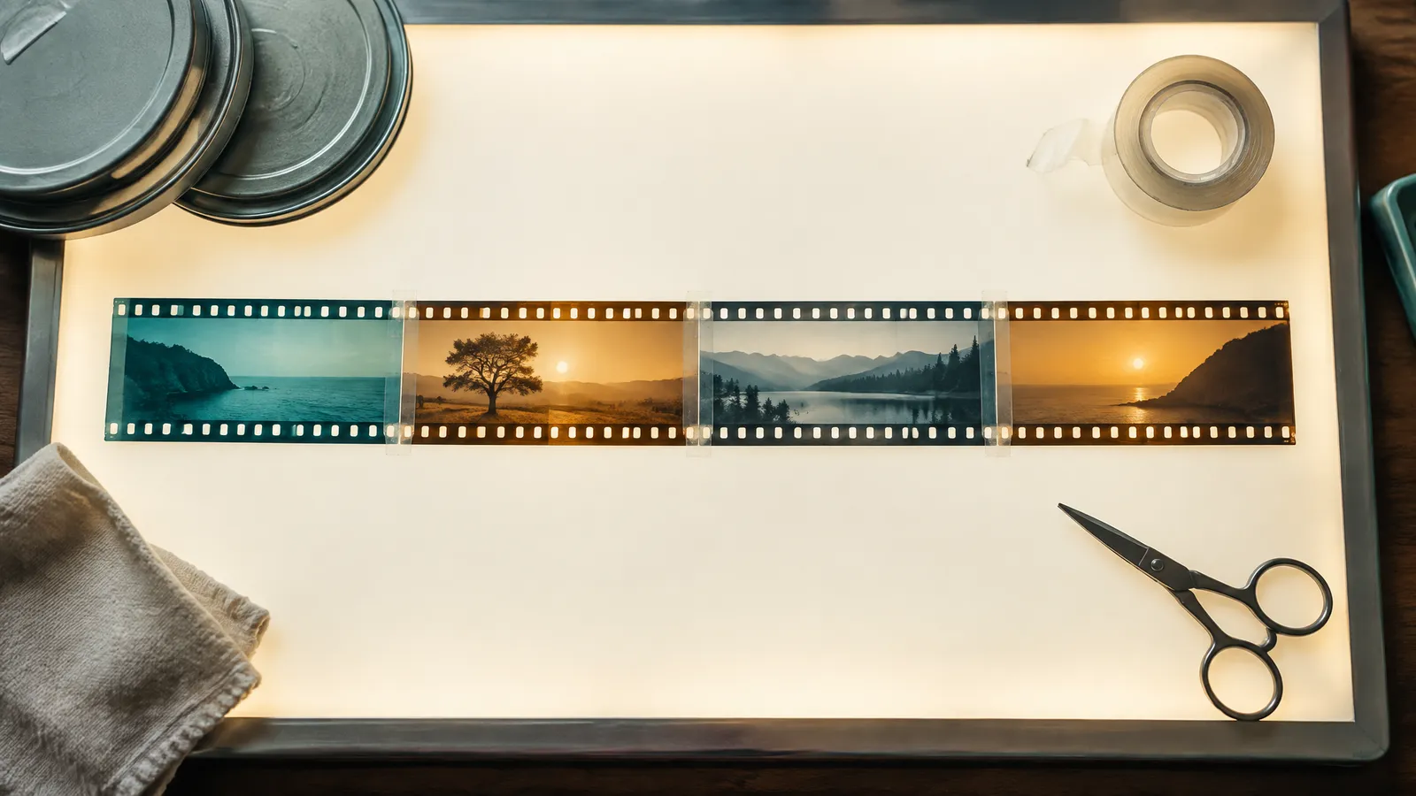 Four short film clips laid side by side like tiles, forming one longer video