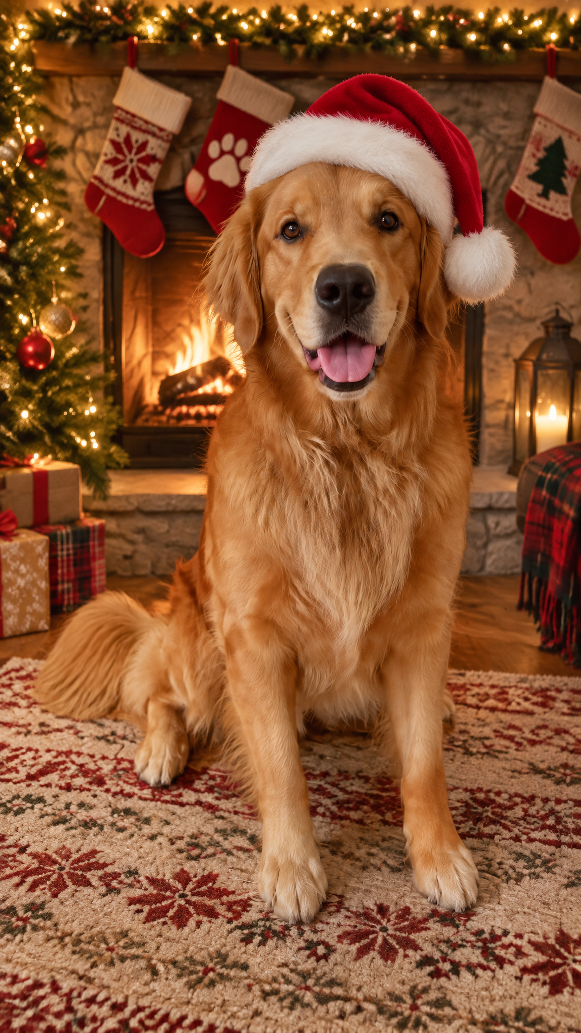 Dog by the fireplace